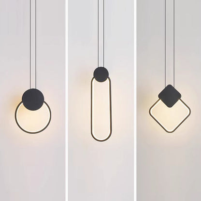 Modern Minimalist Round Square Oval Iron Shape Linear LED Pendant Light For Bedroom