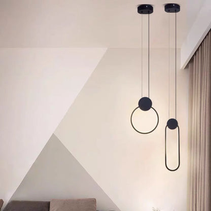 Modern Minimalist Round Square Oval Iron Shape Linear LED Pendant Light For Bedroom