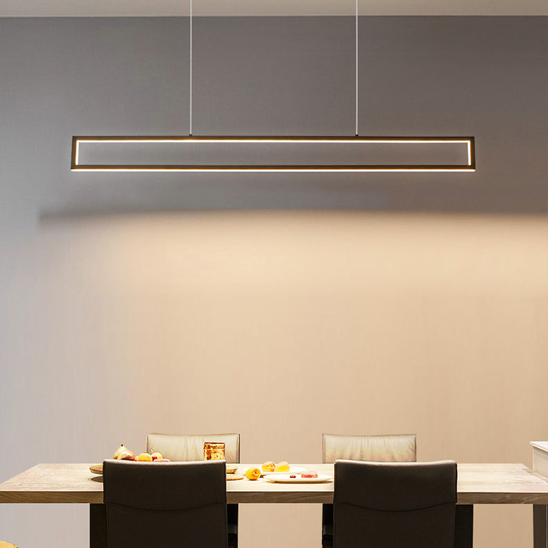 Modern Minimalist Geometric Rectangle Silicone Aluminum LED Chandelier Island Light For Dining Room