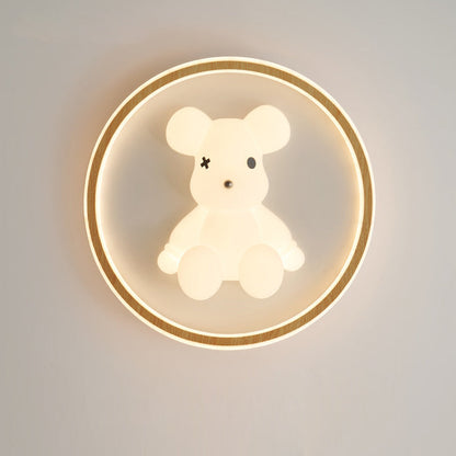 Contemporary Creative Kids Cartoon Bear Round Square Polygon Shape Aluminum PE LED Semi-Flush Mount Ceiling Light For Living Room