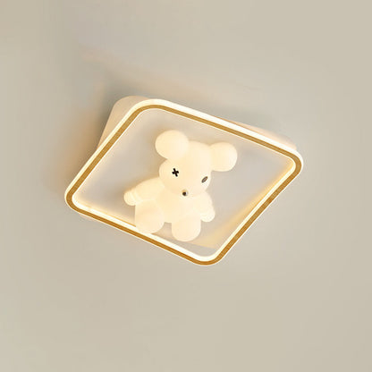 Contemporary Creative Kids Cartoon Bear Round Square Polygon Shape Aluminum PE LED Semi-Flush Mount Ceiling Light For Living Room