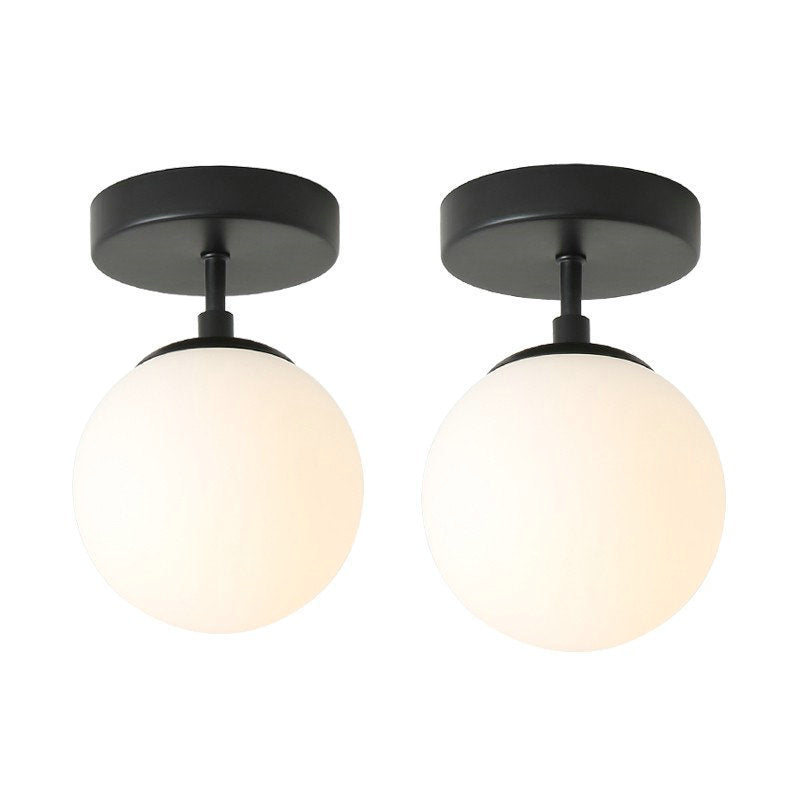 Modern Minimalist Iron Glass Globe 1-Light Semi-Flush Mount Ceiling Light For Living Room