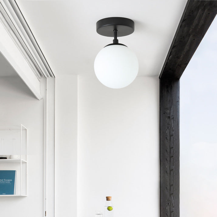 Modern Minimalist Iron Glass Globe 1-Light Semi-Flush Mount Ceiling Light For Living Room
