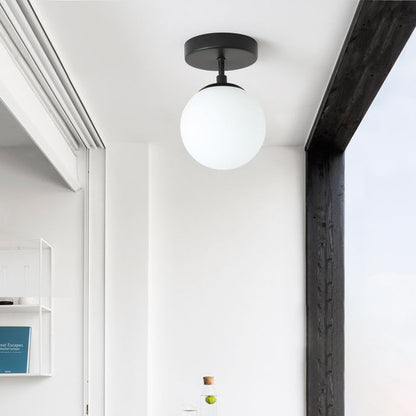 Modern Minimalist Iron Glass Globe 1-Light Semi-Flush Mount Ceiling Light For Living Room