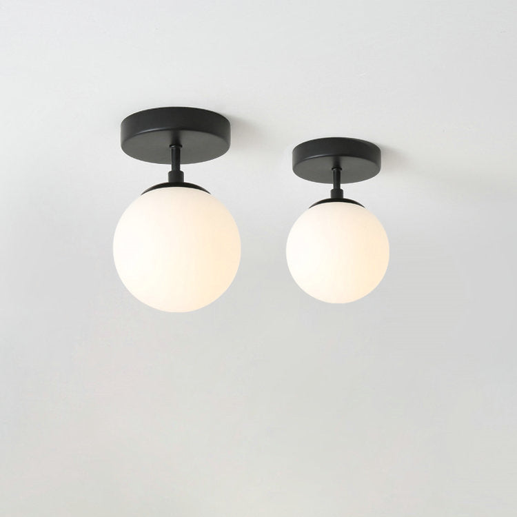 Modern Minimalist Iron Glass Globe 1-Light Semi-Flush Mount Ceiling Light For Living Room