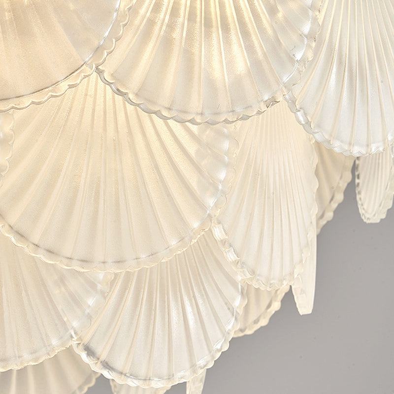 Traditional French Round Base Shell Pearl Frosted Glass Iron 5/7/9/12/21/8-Light Chandelier For Living Room