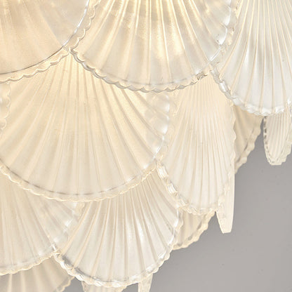 Traditional French Round Base Shell Pearl Frosted Glass Iron 5/7/9/12/21/8-Light Chandelier For Living Room