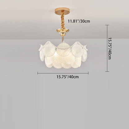 Traditional French Round Base Shell Pearl Frosted Glass Iron 5/7/9/12/21/8-Light Chandelier For Living Room