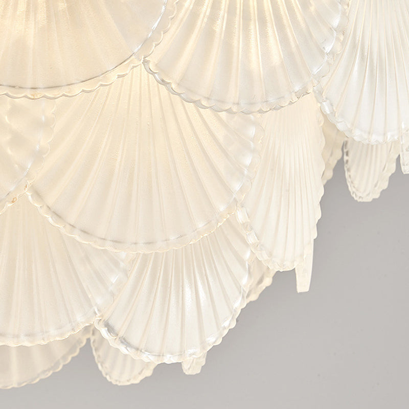 Traditional French Round Base Shell Pearl Frosted Glass Iron 5/7/9/12/21/8-Light Chandelier For Living Room