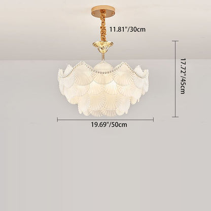 Traditional French Round Base Shell Pearl Frosted Glass Iron 5/7/9/12/21/8-Light Chandelier For Living Room