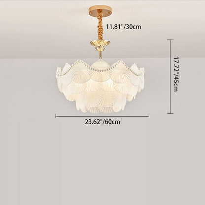 Traditional French Round Base Shell Pearl Frosted Glass Iron 5/7/9/12/21/8-Light Chandelier For Living Room