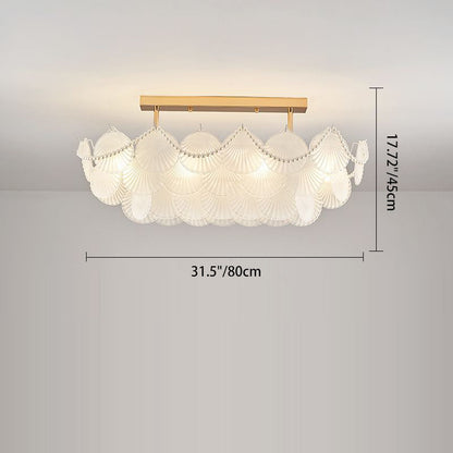 Traditional French Round Base Shell Pearl Frosted Glass Iron 5/7/9/12/21/8-Light Chandelier For Living Room