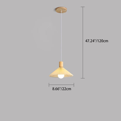 Contemporary Nordic Cone Pleated Fabric Wood 1-Light Pendant Light For Living Room