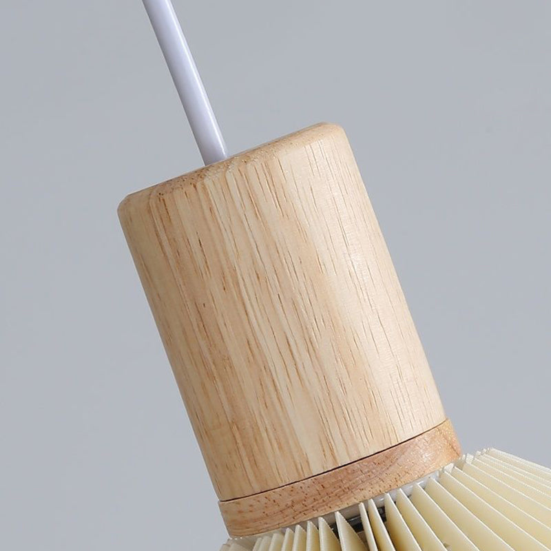 Contemporary Nordic Cone Pleated Fabric Wood 1-Light Pendant Light For Living Room