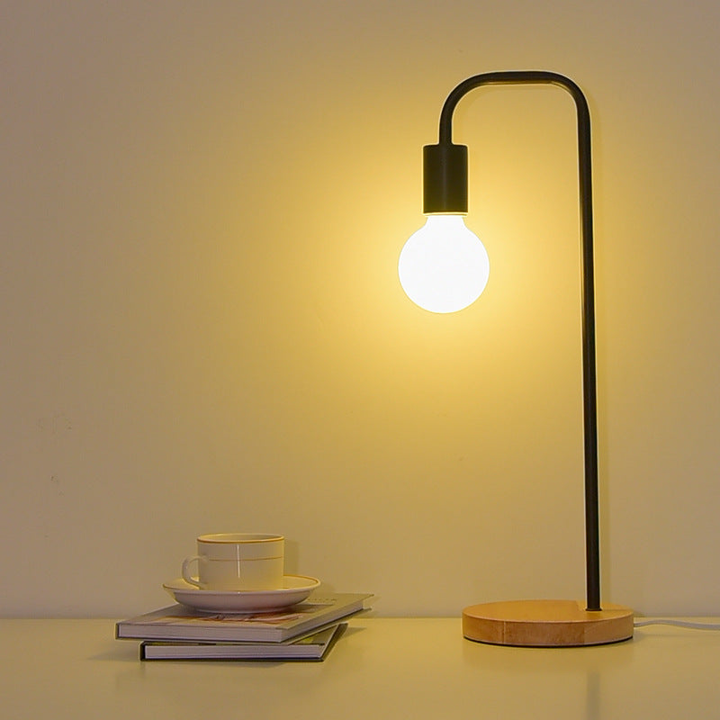 Modern Minimalist Bent Iron Wood Base 1-Light Table Lamp For Living Room