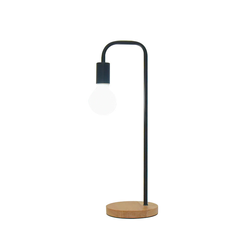 Modern Minimalist Bent Iron Wood Base 1-Light Table Lamp For Living Room