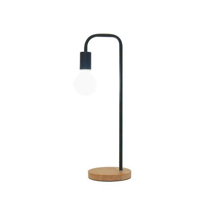 Modern Minimalist Bent Iron Wood Base 1-Light Table Lamp For Living Room