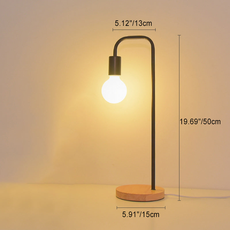 Modern Minimalist Bent Iron Wood Base 1-Light Table Lamp For Living Room