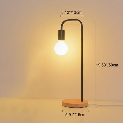 Modern Minimalist Bent Iron Wood Base 1-Light Table Lamp For Living Room