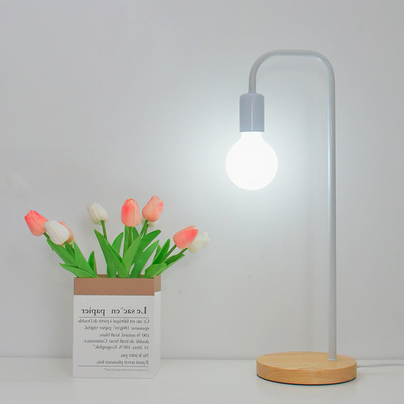 Modern Minimalist Bent Iron Wood Base 1-Light Table Lamp For Living Room