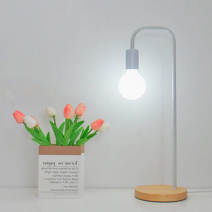 Modern Minimalist Bent Iron Wood Base 1-Light Table Lamp For Living Room