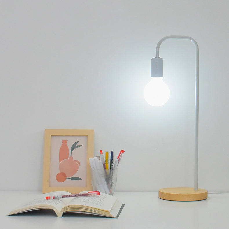 Modern Minimalist Bent Iron Wood Base 1-Light Table Lamp For Living Room