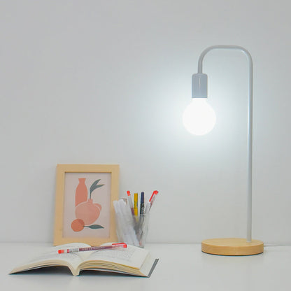 Modern Minimalist Bent Iron Wood Base 1-Light Table Lamp For Living Room