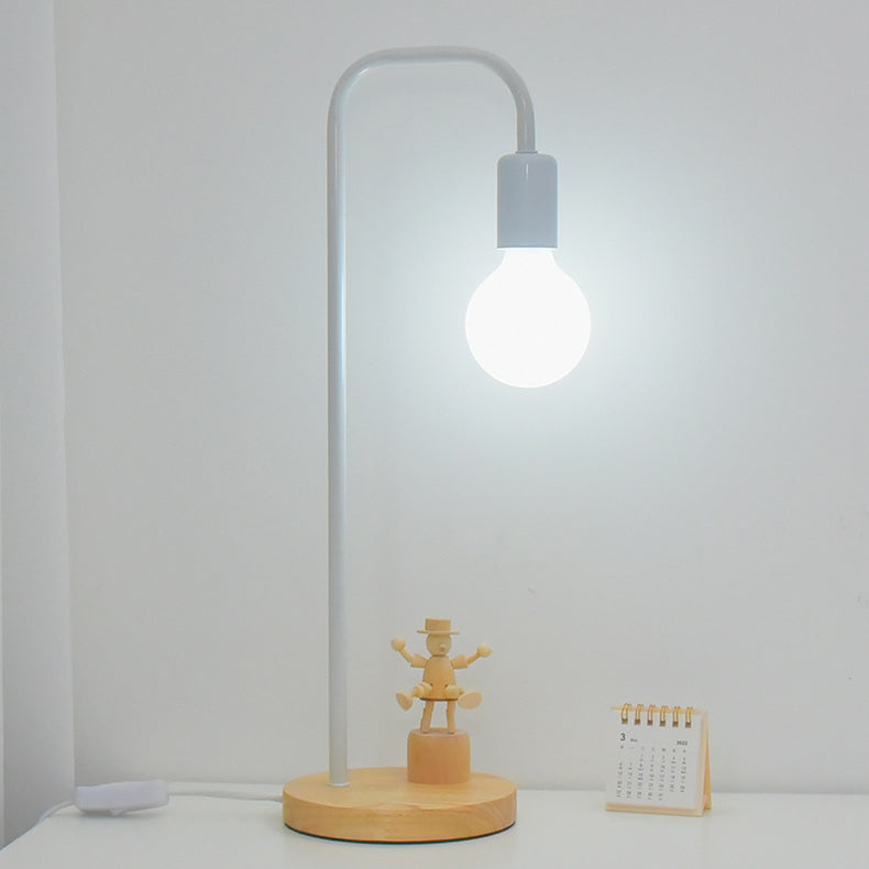 Modern Minimalist Bent Iron Wood Base 1-Light Table Lamp For Living Room