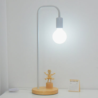 Modern Minimalist Bent Iron Wood Base 1-Light Table Lamp For Living Room