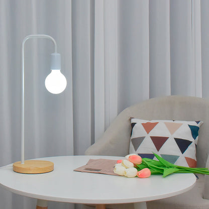 Modern Minimalist Bent Iron Wood Base 1-Light Table Lamp For Living Room