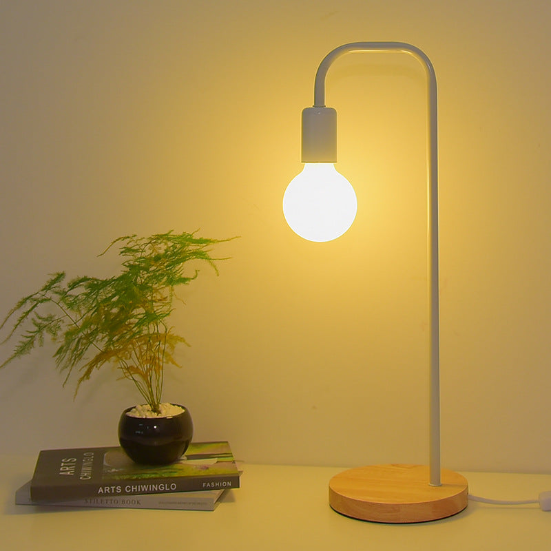 Modern Minimalist Bent Iron Wood Base 1-Light Table Lamp For Living Room