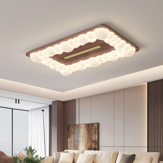 Contemporary Retro Iron PE Square Round Rectangular Bubble LED Flush Mount Ceiling Light For Bedroom
