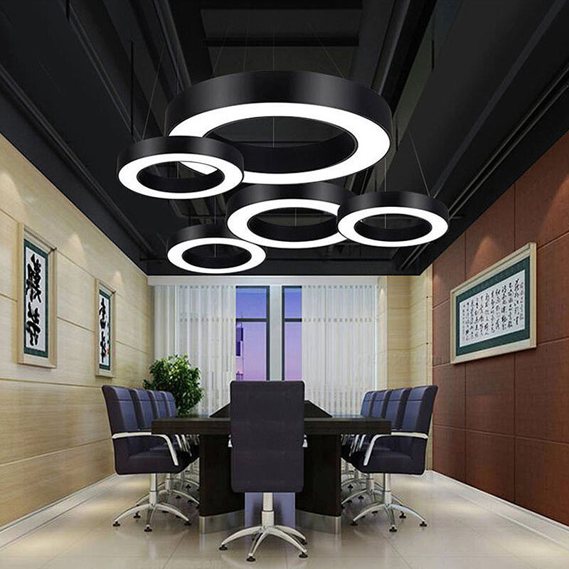 Modern Minimalist Black Halo Ring Iron Acrylic LED Chandelier For Bedside