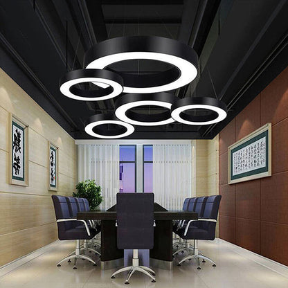 Modern Minimalist Black Halo Ring Iron Acrylic LED Chandelier For Bedside
