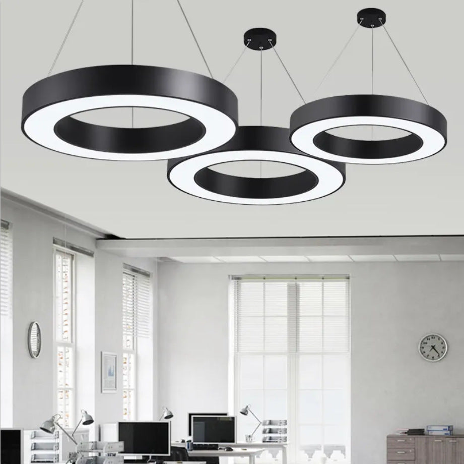 Modern Minimalist Black Halo Ring Iron Acrylic LED Chandelier For Bedside