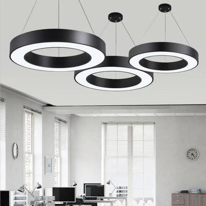 Modern Minimalist Black Halo Ring Iron Acrylic LED Chandelier For Bedside