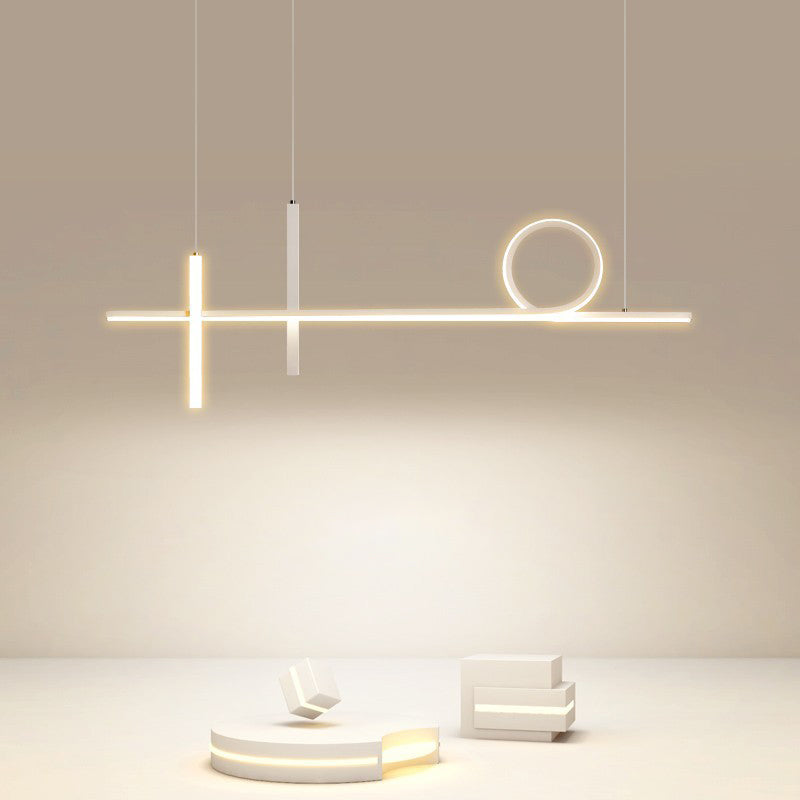 Modern Minimalist Long Strip Circle Acrylic Aluminum Iron LED Chandelier Island Light For Dining Room