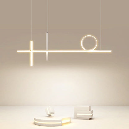 Modern Minimalist Long Strip Circle Acrylic Aluminum Iron LED Chandelier Island Light For Dining Room