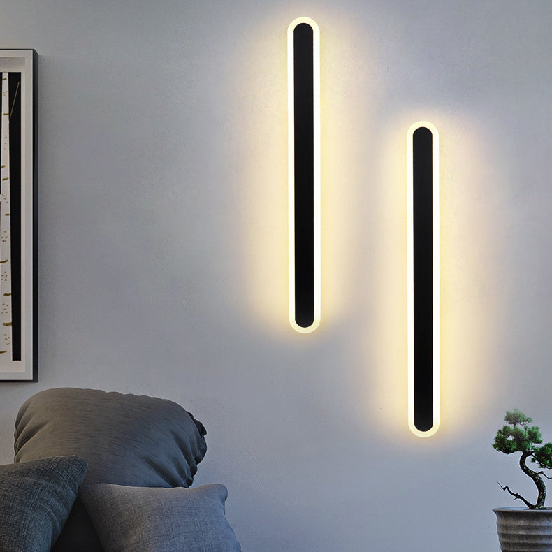 Modern Minimalist Long Oval Strip Acrylic Lampshade Iron LED Wall Sconce Lamp For Living Room