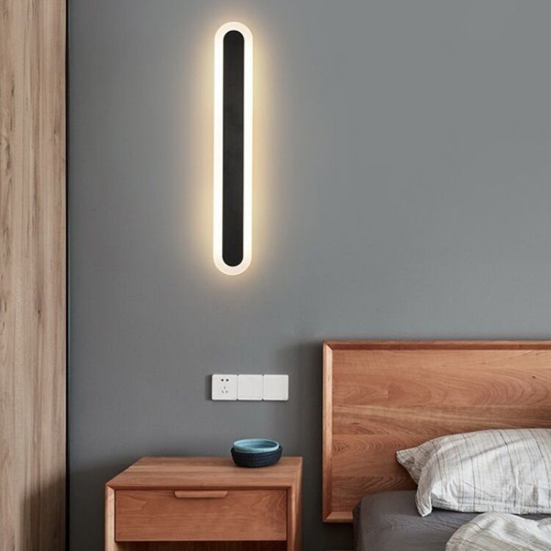 Modern Minimalist Long Oval Strip Acrylic Lampshade Iron LED Wall Sconce Lamp For Living Room