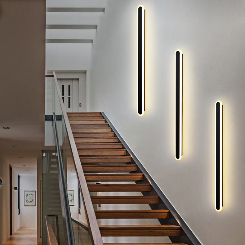 Modern Minimalist Long Oval Strip Acrylic Lampshade Iron LED Wall Sconce Lamp For Living Room