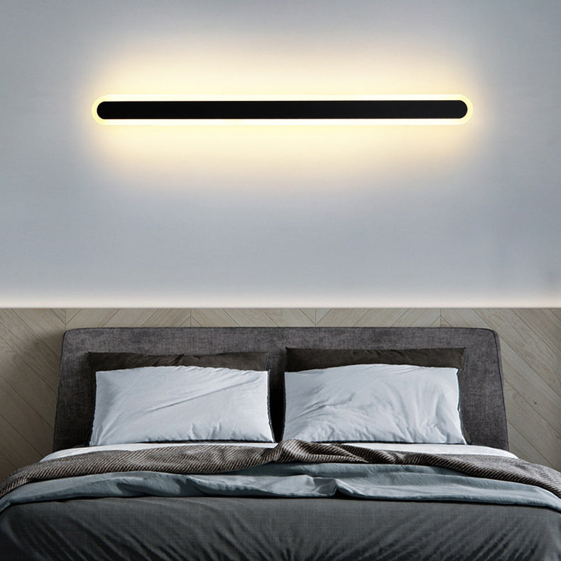 Modern Minimalist Long Oval Strip Acrylic Lampshade Iron LED Wall Sconce Lamp For Living Room