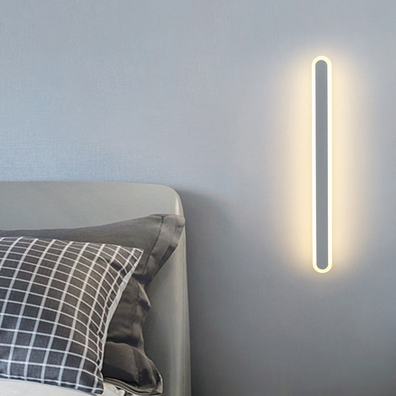 Modern Minimalist Long Oval Strip Acrylic Lampshade Iron LED Wall Sconce Lamp For Living Room