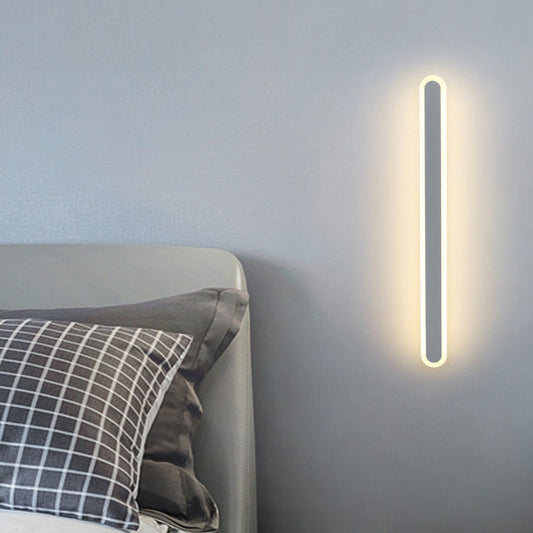 مصباح جداري LED حديدي بتصميم عصري بسيط على شكل شريط بيضاوي طويل مصنوع من الأكريليك لغرفة المعيشة 