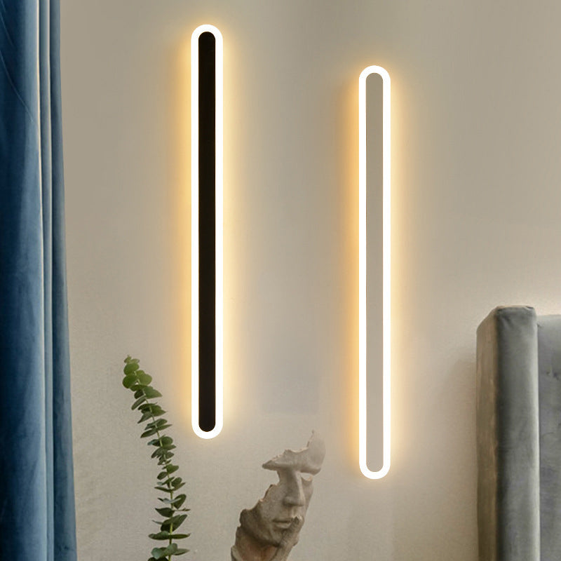 Modern Minimalist Long Oval Strip Acrylic Lampshade Iron LED Wall Sconce Lamp For Living Room