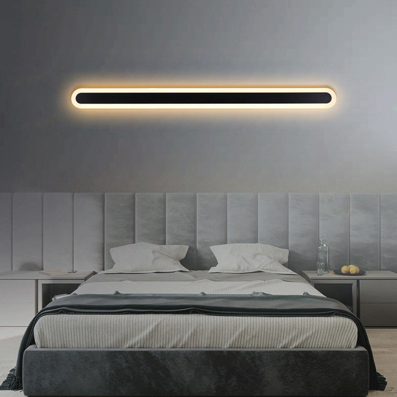 Modern Minimalist Long Oval Strip Acrylic Lampshade Iron LED Wall Sconce Lamp For Living Room