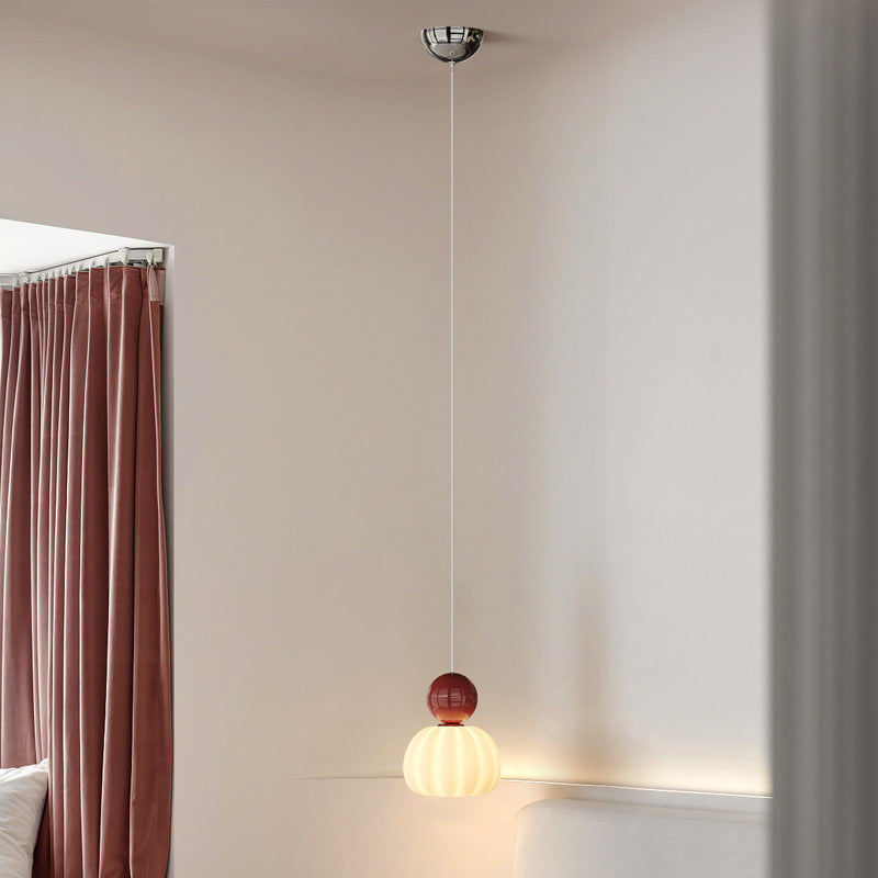 Contemporary Creative Round Pumpkin Iron Ball PE LED Pendant Light For Bedroom
