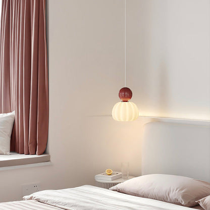 Contemporary Creative Round Pumpkin Iron Ball PE LED Pendant Light For Bedroom