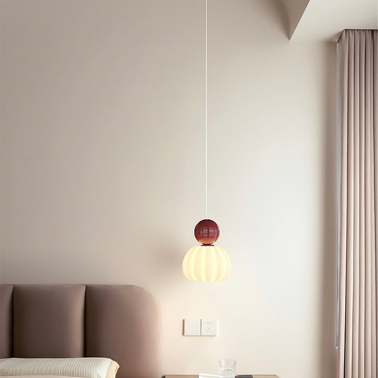 Contemporary Creative Round Pumpkin Iron Ball PE LED Pendant Light For Bedroom