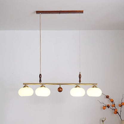 Traditional Vintage Wood Iron Glass Persimmon Round 3/4-Light Chandeliers Island Light For Living Room